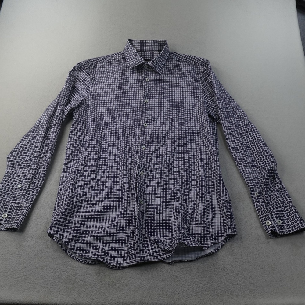 Bugatchi OoohCotton Tech Shirt Mens Medium Navy 8 Way Stretch Performance